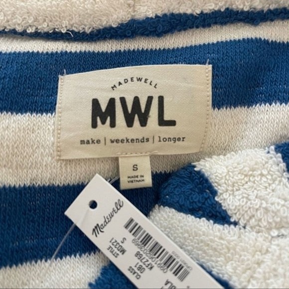 Madewell Sweatshirt Women Small Loop Terry Notch Blue White Stripe Dark‎ Lagoon - Picture 6 of 9